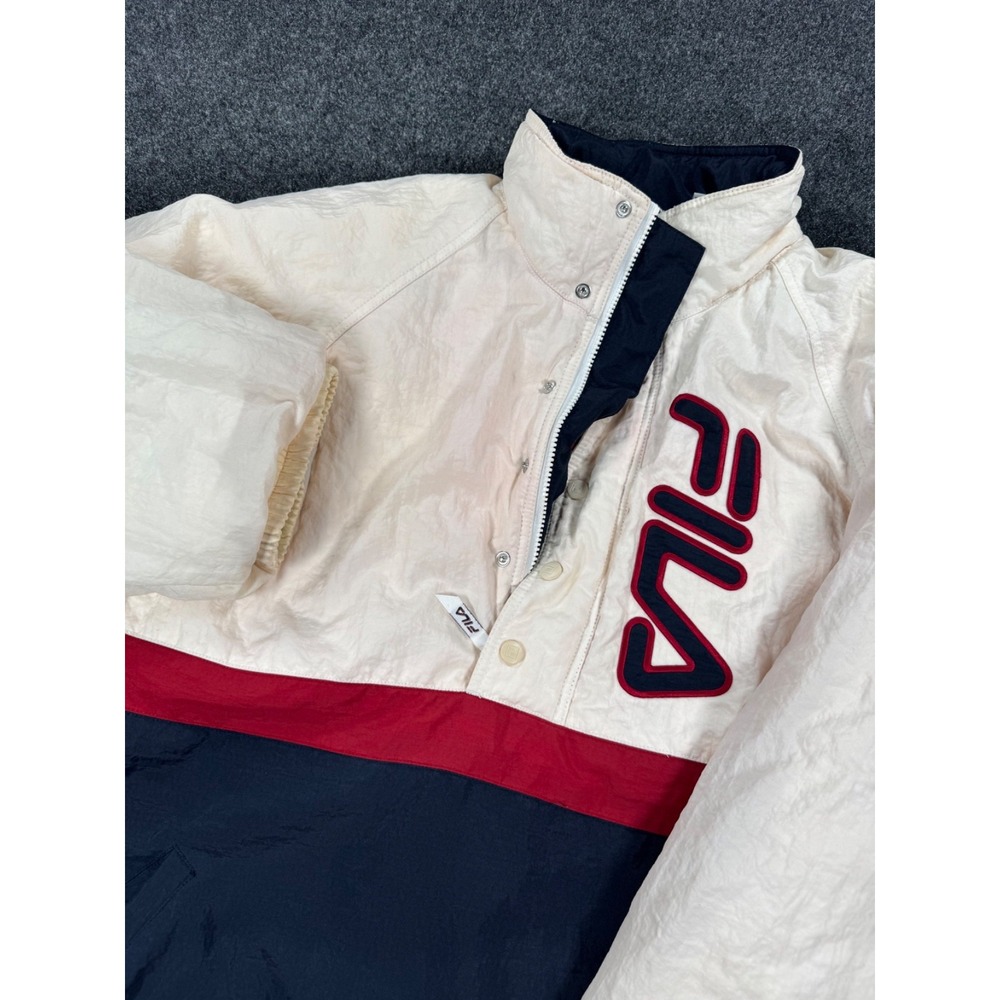 VTG 90s FILA Colorblock Pullover Jacket XXL Spellout Nylon Windbreaker